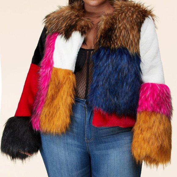 L'ATISTE Jackets & Blazers - MULTI-COLOR FAUX FUR COAT - PLUS SIZE 😍
